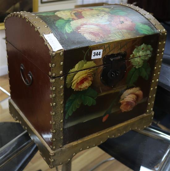 A floral painted domed box